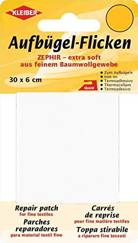 Kleiber - Cinta de reparación de algodón Fino, Extra Suave, termoadhesiva, 30 x 6 cm, Color Blanco