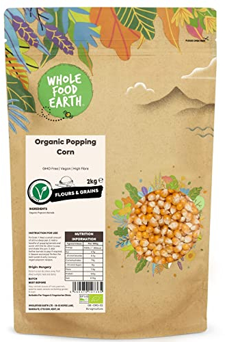 Wholefood Earth Organic Popping Corn – 2kg | GMO Free | Vegan | High Fibre | Certified Organic