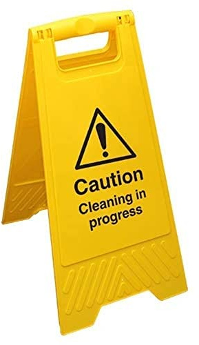 V Safety Warnschild mit englischer Aufschrift „Caution Cleaning In Progress“