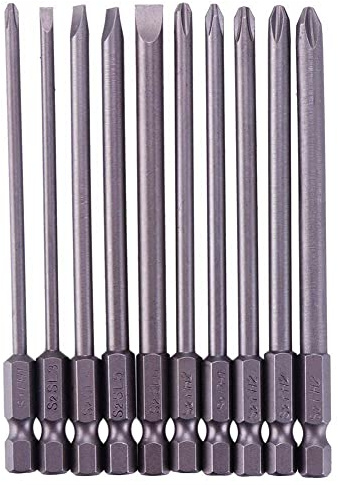 Rocaris 10pcs 1/4 Inch Hex Shank Long Magnetic Screwdriver Bits Set 4 in Power Tools (Slotted+Cross Head)