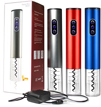 Juego de abrebotellas de vino eléctrico de gama alta con sacacorchos automático de vino tinto con cortador (azul reciclable)