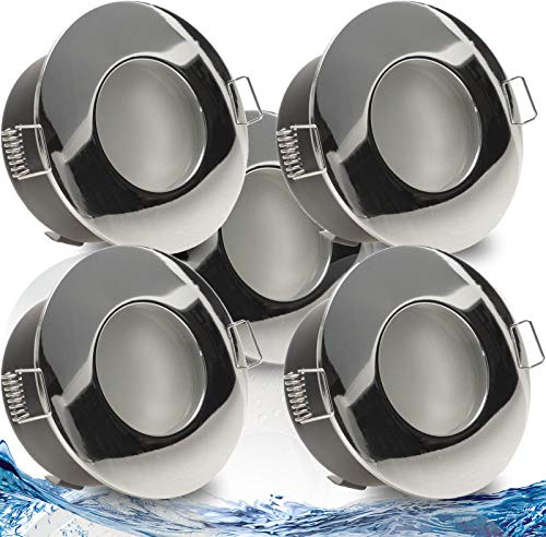 trendlights24 NAU Decken Einbaustrahler flach Chrom IP65 230V 5W 5er Set | Decken Einbauleuchte, rund, ultra flach, Einbautiefe 50 mm, LED Spots, Neutralweiß, 4000k, austauschbar, Bad, außen