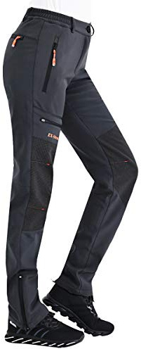 Postropaky Damen Outdoor-Skihose, wasserdicht, isoliert, Softshell-Hose, Snowboard-Reißverschluss, unteres Bein, GRAU, 6 Tall