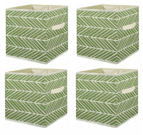 Holdfiturn 4 Pcs Cube Storage Box 27x27x28cm Foldable Storage Cubes for Home Office Nursery Organisation (Light Green)