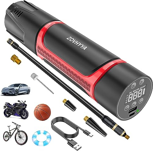 ZOVHYYA Akku Luftpumpe 150PSI Elektrische Luftpumpe 4500mAh Mini Luftkompressor USB Typ-C-Eingang Fahrradpumpe mit Digitalem LED-Licht für Auto Motorrad Ball usw