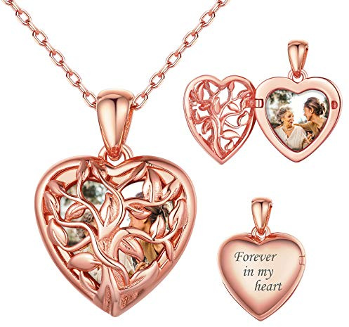 SILVERCUTE personalisiert Foto Kette 925 Sterling Silber Herz Medaillon zum Öffnen einzigartiges Bilder Souvenir Andenken Schmuck mit Rolokette 40/45/55cm