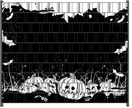 Wallario Zaun Sichtschutz Windschutz für EIN- und Doppelstabmattenzäune in der Größe Breite 2,50m x Höhe 2,00m, Motiv: Halloween - Kürbisse und Fledermäuse in schwarz-weiß, Comic Stil