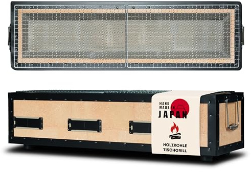 Konro Grill – Barbecue japonais traditionnel au charbon de bois en diatomite naturelle – Idéal pour Yakitori & Yakiniku – Grill de table compact – Fait main au Japon – Grand (77x23x20cm)