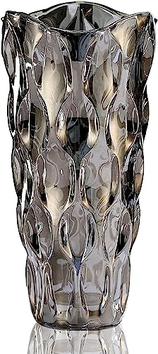 CEMABT 24 cm Blumenvase 3.4 lbs Thickened Vase für Tulpen- Geschenke für Mama zum Geburtstag,Geschenkideen Mutter Glasvase für Blumen Klarglasvase Dekorativ für Hochzeiten(Rauchgrau)