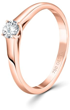 EDELIND Anello solitario diamante 0.20 ct Oro Rosa 18K 750 Anello Donna con Diamante taglio Brillante Anello di Fidanzamento Ø 55 mm con scatola regalo