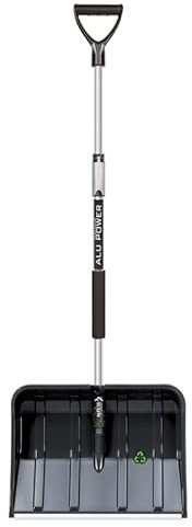 FORTENA Große Schneeschieber 49 cm - Schneeschaufel mit leichtem Telescopic Stahlstiel Schwarz - Kunststoff Schneeräumer mit Aluprofilkante - Bequeme Schneeschüppe, Stark Schneeschippe im Winter