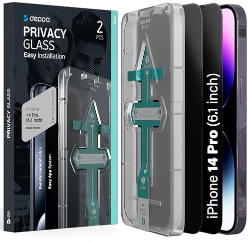 Deppa |2 Stück| Sichtschutz für iPhone 14 Pro (6.1') Schutzfolie mit Schablone | 9H Stoßfest | Vollständige Abdeckung | Blasenfreie, einfache Installation| Privacy