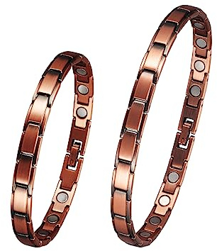 EnerCoppeX Parure de bijoux magnétique en cuivre pur pour femme, aimant efficace de 3500 gauss, bracelet et cheville en cuivre pur à 99%, contient 2 maillons supplémentaires pour étendre la taille