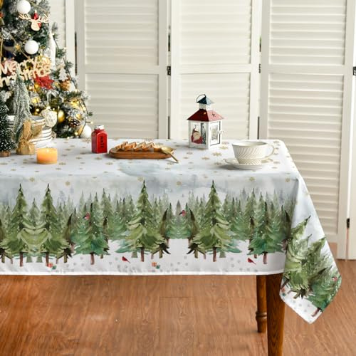Horaldaily Weihnachten Tischwäsche 100x140 cm, Goldener Schnee Bäume Tischdecke für Party Picknick Abendessen Dekor
