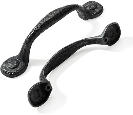 CABDM Rustikale Griffe aus Eisen, antikes schwarzes Eisen, gehämmert, Schrankgriffe, Möbelgriffe, Küchenschrank, Hardware, Vintage-Griffe für Schubladen, 10 Stück