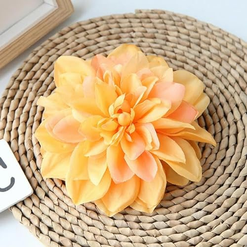ZEYRU 10 Teile/los Große Künstliche Dahlie Pfingstrose Blütenkopf 14/15 cm Durchmesser Seide Hochzeit Wand Floral Party Hause Dekorativ-orange gelb