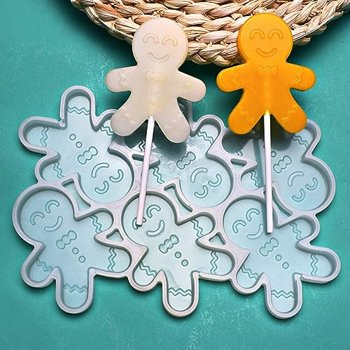mostsom Süßer Lebkuchenmann Lollipop Silikonform DIY Fondant Form Schokolade Fudge Form Backutensilien 2 Stück (L_Lebkuchenmann)