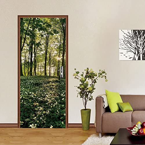 türposter selbstklebend 77x200cm(30.31 inches * 78.74 inches) Grün Dschungel 3D Tür Aufkleber Wand Wandaufkleber Selbstklebende Kunst Leinwand Poster Druck Vinyl Home Decal Deco Art Decor