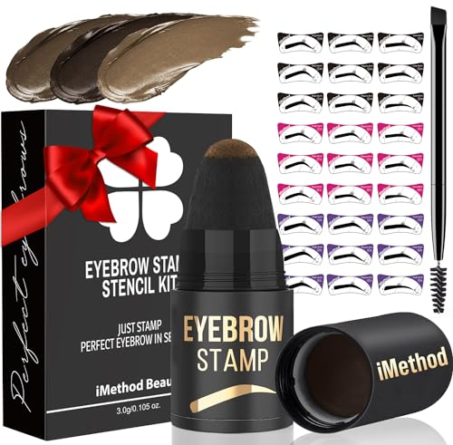 iMethod Set di timbri e stencil per sopracciglia, kit per modellare e sopracciglia, per sopracciglia, 27 stencil per sopracciglia, durevole, impermeabile, facile da usare, marrone