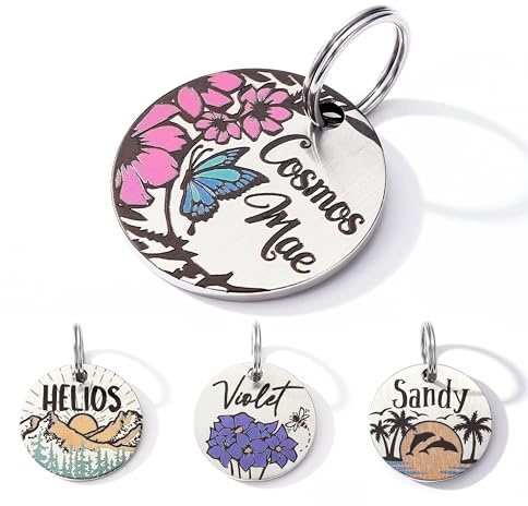 Farbige Hundemarke mit Gravur, Personalisierte Hundemarke aus Edelstahl, Gravierte Hundeanhänger mit Name, Tiermarke für Hunde und Katzen, Hund Namensschilder für Halsband (Kosmos)