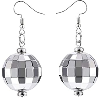 Discokugel Ohrringe Silber 80er-Jahre Disco Kugel Ohrringe, Discokugel Ohrringe,Silber 70er Disco Earrings Thema Party Diskokugel Ohrringe Mädchen Schmuck Accessoires Outfit Damen (A-Silver, One Size)
