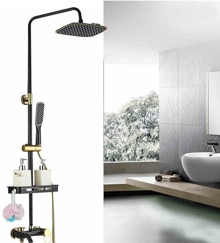 Kaichenyt Duschsystem mit Ablage, Wohnungen 3 in 1 Duscharmaturen mit Armatur Hotels Duschsäuleset Höhenverstellbare 77-115cm DuschSet Duschgarnitur