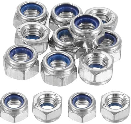 sourcing map Left-hand Lock Nuts, M8x1.25mm 304 Stainless Steel Thread Hex Nylon Insert Lock Nut for Assembling and Fastening, Silver 10pcs