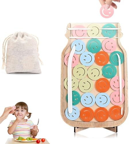 HSLXBY Belohnungsglas für Kinder,Personalisiertes Belohnungsglas,Smiley-Belohnungsglas aus Holz,Reward jar,Geeignet für den Gebrauch zu Hause und in der Schule Belohnungsglas für Gutes Benehmen
