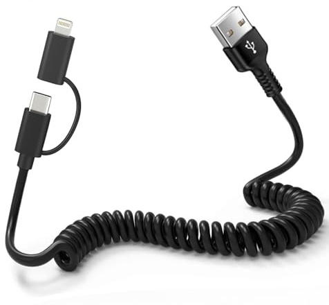 Cable pour Apple CarPlay et Android Auto - USB A vers USB C et Lightning 2 en 1 pour iPhone 16/15/14/Galaxy/Android, [MFi & 3A Charge Rapide & Transmission de Données]