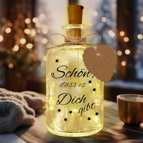 Lampada LED per bottiglia con scritta - È bello che tu esista, regali per le donne, bottiglia decorativa luminosa con lucine, lista dei desideri, etichetta d'amore - per compleanni, matrimoni, Natale