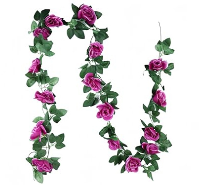 Anlising Blumengirlande Künstlich Deko, Künstliche Rosengirlande, Rosen Rebe Seidenblumen, Girlande Seidenblumen, Kunstblumen Rose Hängend, Deko Rosengirlande, für Hochzeit, Party, Garten, Dekor(2.4M)