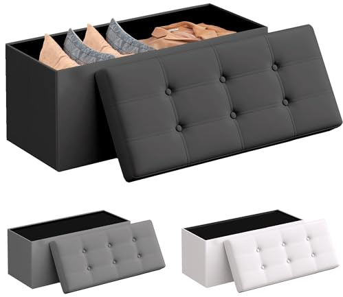 JUPPLIES Puff de Almacenaje 80 L, 76 x 38 x 38 cm - Baúl de Almacenamiento con Tapizado PVC, Plegable y Acolchado - Banco con Tapa Soporta 300 kg para Dormitorio, Salón o Vestidor - Negro