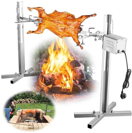 Kit de asador eléctrico de acero inoxidable de 45 W, soporte de carga de 264 lb, soporte para asador grande para acampar al aire libre de 45,2 pulgadas, altura ajustable, para asar pollo, cerdo