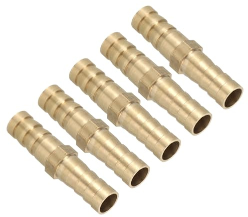 PATIKIL 5/16 Brass Hose Barb Fitting, 5 Pcs Straight Barb Union Fittings Metals Splicer Mender Connector Barbed Adapter Air Hose Repair Kit for Water Oil Fuel Gas