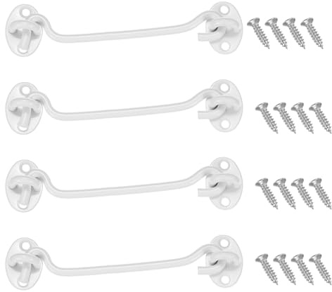M METERXITY 4er-Pack Haken- und Ösenriegel für Tür 6 Zoll Edelstahl Torriegel Scheunentor Schloss Haken- und Ösenriegel für Tor/Fensterläden/Fenster/Schrank/Badezimmer [Weiß]