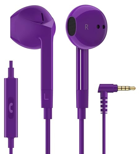 LUDOS FEROX Kopfhörer In Ear Kopfhörer mit Kabel und Mikrofon, 5 Jahre Garantie, In Ear Ohrhörer, 3,5 mm Klinkenstecker Earbuds, Satte Bässe Earphones, Headphones für iPhone, iPad, Samsung - Lila