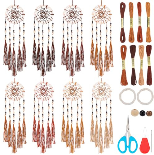 INFUNLY 8 Set DIY Rattan Mini Traumfänger Set für Anfänger Kleines Traumfänger Starter Set Mit Anleitung Braunes Traumfänger Set In Großpackung Basteln Sie Ihr Eigenes Traumfänger Set für Tasche Heim