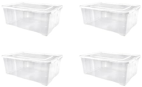 Gardissimo 4 er Set Unterbettbox mit Deckel 25 Liter, Kunststoff Boxen Stapelboxen Aufbewahrungsbox Plastik, MADE IN GERMANY, Klick-Verschluss