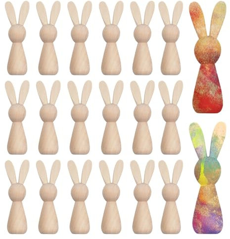 20X Osterhasen Zum Bemalen, Ostern Basteln Holzhasen, Unvollendeter Holzhasen - Packung Mit 20 Holzschneidemitteln Von Zum Dekorieren, Osterbasteln Mit Kindern, Bauernhaus Tisch Osterdeko