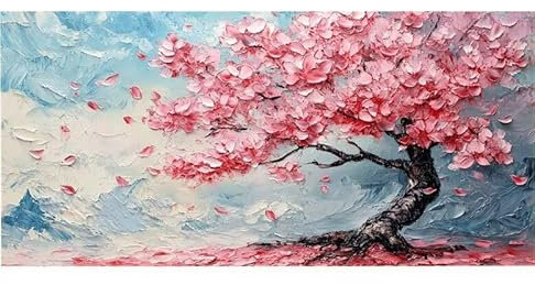 Malen Nach Zahlen Erwachsene Blume Baum, Kinder für Anfänger Einfaches DIY-Ölgemälde-Set auf Leinwand mit Pinseln und Acrylpigment, Bastelset Erwachsene Malen, Hause Wand Dekor Geschenk 20x40cm Ws-182