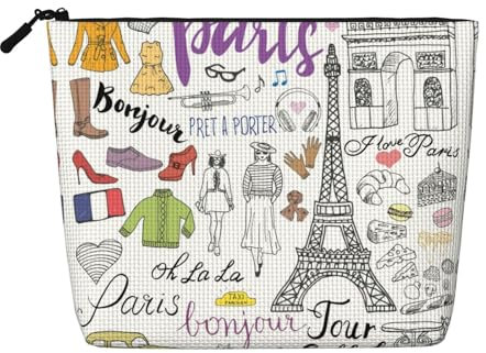 Tour francese di Parigi Torre Eiffel Stampa su un solo strato di canapa artificiale Borsa per cosmetici Castello Borsa da toilette Accessori per le donne, Nero, Taglia unica, Nero, Taglia unica, Nero