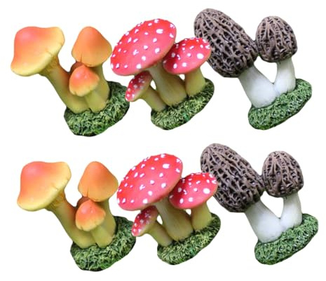 HYTROVE Pilzfiguren Deko Mikro Pilzlandschaft Garten Dekoration 6 Stück Kunstharz Kleine Bunte Miniatur Pilzstatuen Für Blumentöpfe Außenbereich