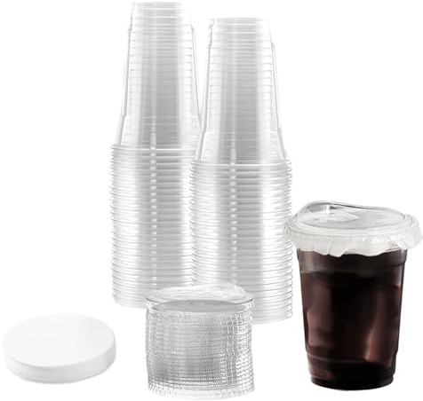 WyndShades Lot de 50 Gobelets Réutilisables Transparents de 470 ml avec Couvercles à Boire Directement et Papier Anti-Fuites – Gobelets pour Boissons Froides pour Café Glacé, Smoothies, Milkshakes