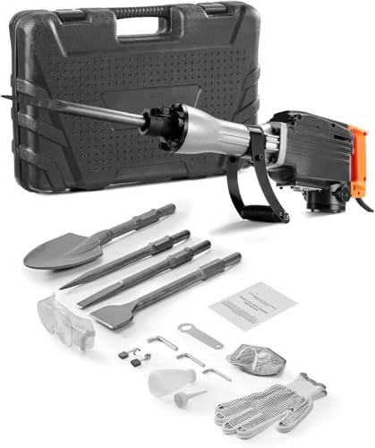 Martello demolitore for calcestruzzo da 2200 W, martello demolitore elettrico for impieghi gravosi da 1350 BPM, 4 scalpelli con custodia, nero Per demolizione, scavo di trincee, scalpellatura