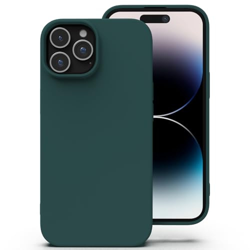 Zuvirelx Silikon Handyhülle für iPhone 14 Pro Hülle, Weiches Griff, Dünne, Minimalistisch, Stoßfest, rutschfest, Taschenpassend - Tiefgrün