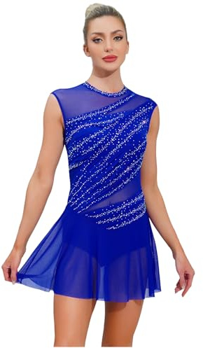 Linjinx Kürkleider Eiskunstlauf Damen Tanzkleid Ärmellos Rollkragen Ballettkleid Gymnastik Leotard Turnanzug Tanzkostüm Skating Kleid