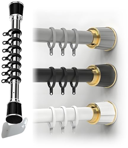 Asta Per Tenda A Tensione,Asta Tenda Doccia Telescopica Senza Forare,estensibile 40-500cm,Bastone Tenda A Pressione In Acciaio Inox,Antiscivolo,Facile Da Montare,bagno,divisorio(White,210-300cm)