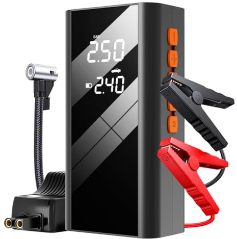Arrancador de batería EAFCAuto de 12 V con compresor de Aire de 150 PSI, Banco de energía de 1200 A, Bomba de inflado de neumáticos, Dispositivo de Arranque, inflador de neumáticos para automóvil