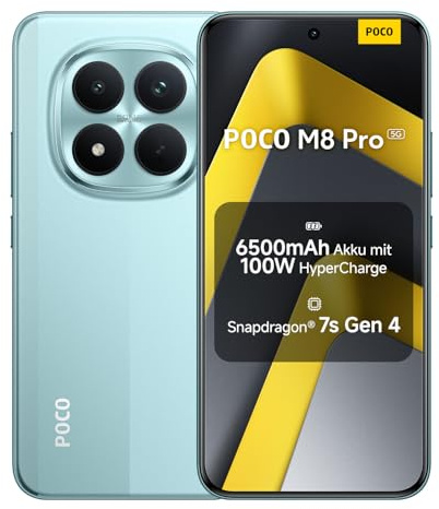 XIAOMI POCO M8 Pro 5G - Smartphone de 12+512GB, Pantalla de 6,83 1.5K AMOLED, Snapdragon 7s Gen 4, cámara de 50MP, Hypercharge 100W, Cargador no Incluido, Verde (Versión ES)