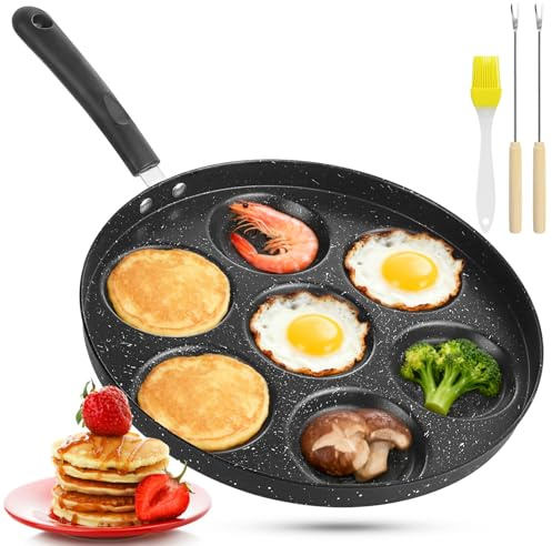 Pancake Pan 26cm Nonstick, 7 Hole Mini Pancakes Crepe & Egg Frying Pan